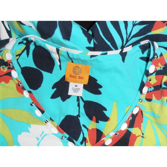 Ruby Rd Tropical Floral Print Embellished Tunic Top Sz M - Picture 3 of 3